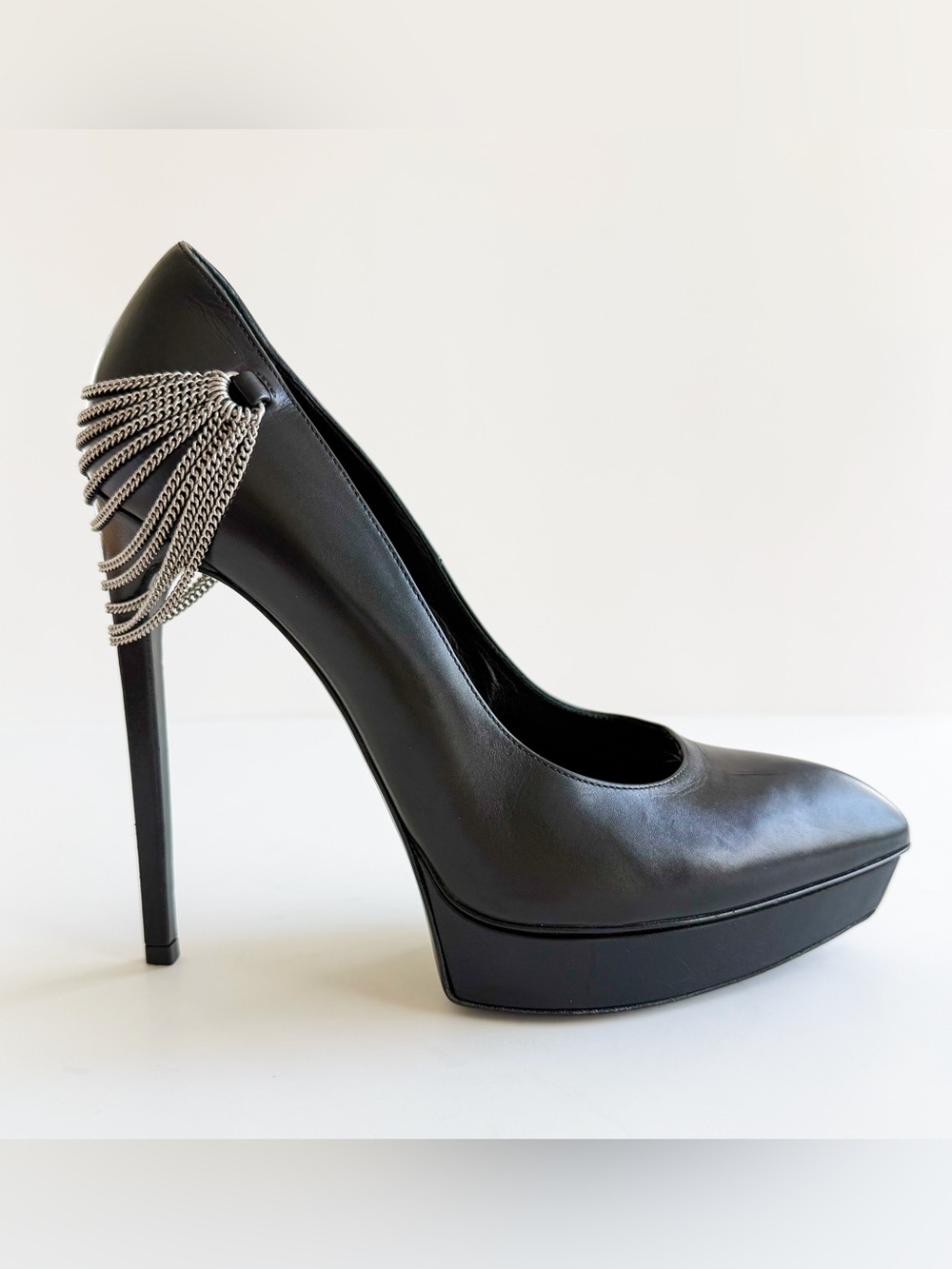 Saint Laurent Janis Chain Pumps Pointed Toe Platform Stiletto Heels Sz 40 YSL